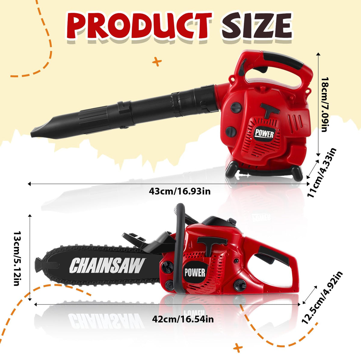 Arrowbash Toy Chainsaw & Kids Leaf Blower Set for Kids, Battery Powered with Sounds, 2 Pcs Gardening Toy Gift for Boys & Girls