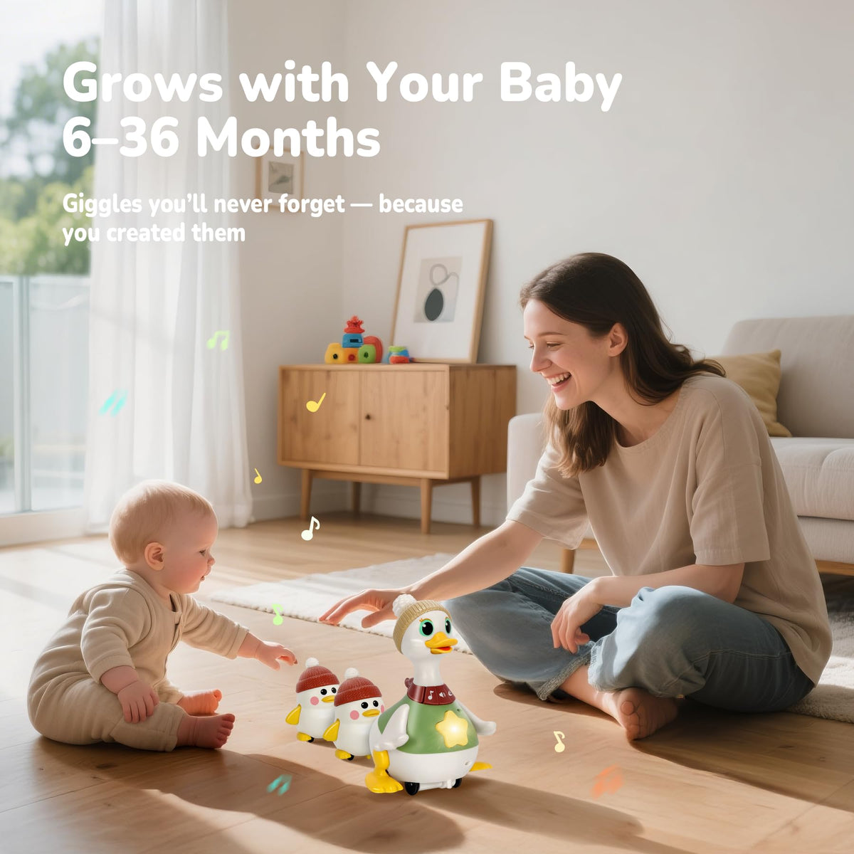 Hestiasko Baby Toys 6 8 10 12 Months, Tummy Time Duck Toy, Musical Dancing Duck Set with Lights & Sounds, Crawling and Interactive Sensory Learning Toy for Infants, Toddlers Gift for 1 Year Old Boy