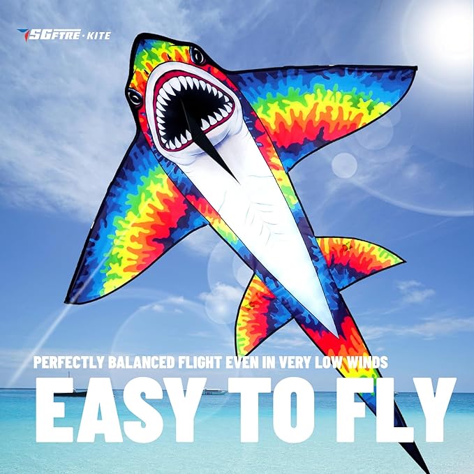 Three Headed Shark Kite for Kids and Adults,Kites for Kids Ages 8-12 Easy to Fly,Single Line Beach and Park Kite for Family Outdoor Games