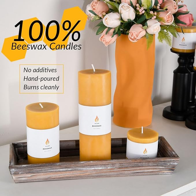 3"x 6" Large Beeswax Pillar Candle, Made of Pure Natural Beeswax, with Ultra Long Burning Time and Low Allergenicity-Rawï¼?2H
