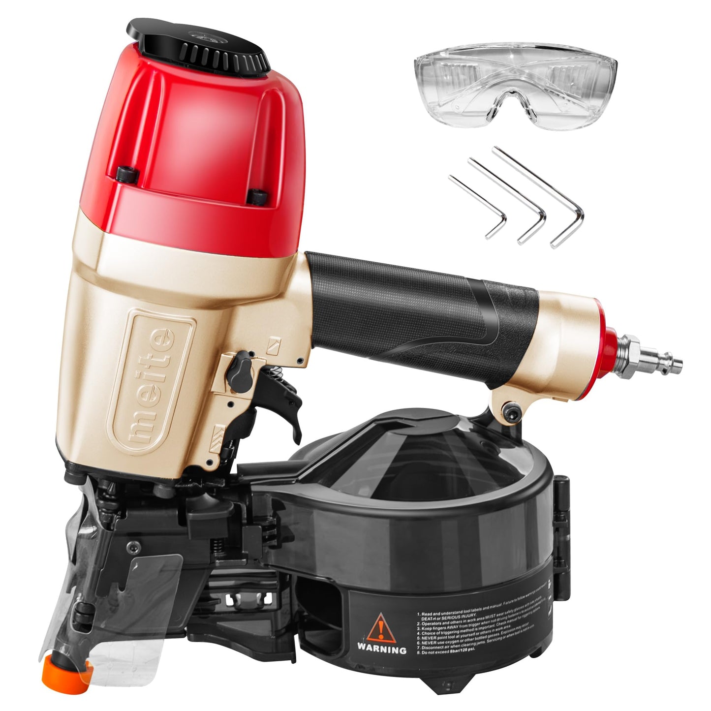 meite CN65S Coil Siding Nailer 15 Degree Pneumatic Nail Gun for Hardwood Fencing Decking Sheathing, Heavy Duty Air Siding Nail Gun with 360° Exhaust & Safety Lock, Drives 1-1/2" to 2-1/2" Coil Nails