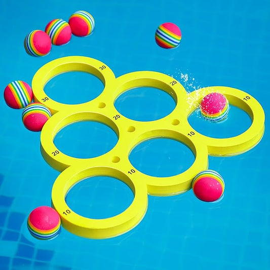 Hiboom Pool Game with Score, Combo Foam Pool Floats with 10 Colorful Tossing Balls, Toss Game Swimming Party Toys Accessories for Family Par, Dive Rings(Triangle,Yellow)