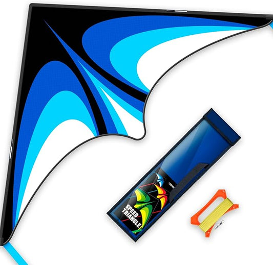 Blue Delta Kite Easy to Fly,Beach Trip Outdoor Games Single Line String with Tail,Easy Flying Colorful Life 3D Delta Huge Kite for Kid and Adult