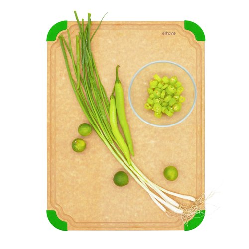 Elihome Premium Series Color Code Wood Fiber Dishwasher Safe Cutting board for Kitchen, Food Icon, Juice Grooves, Non-Porous, Non-slip Feet,Made in USA, X-Large 19 x 14 x 1/4"