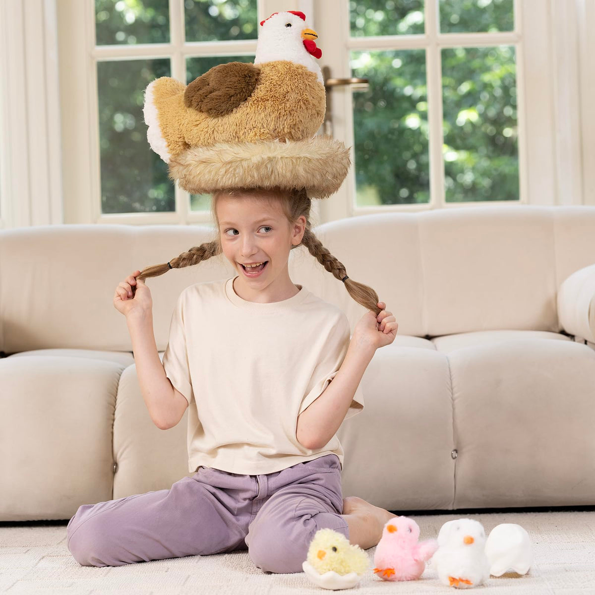 Karister 7Pcs Chicken Stuffed Animals, Stuffed Hen Plush with Baby Chicks & Eggs, Nest Hen Coop Plush Toy Set for Kids, Soft Stuffed Farm Animal Plushie for Birthday Christmas Easter Gift, 14"