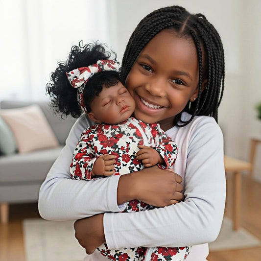 YuDill 18 Inch Realistic Black Reborn Baby Doll – Sleeping African American Baby Girl Doll, Soft Cloth Body, Hand-Rooted Hair, Lifelike Newborn Doll for Kids & Collectors