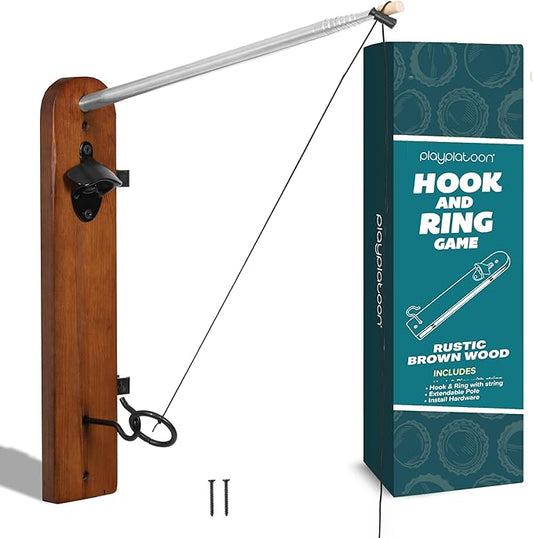 Play Platoon Hook and Ring Toss Bar Game for Adults - Wood Toss Ring Game for Adults - Perfect Home, Basements, & Bar Gifts