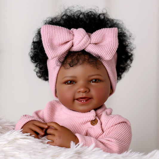 BABESIDE Lifelike Reborn Baby Dolls Black - 17-Inch Baby-Soft Body & Curls Realistic-Newborn Baby Doll African American Real Life Baby Dolls Cloth Body for Kids