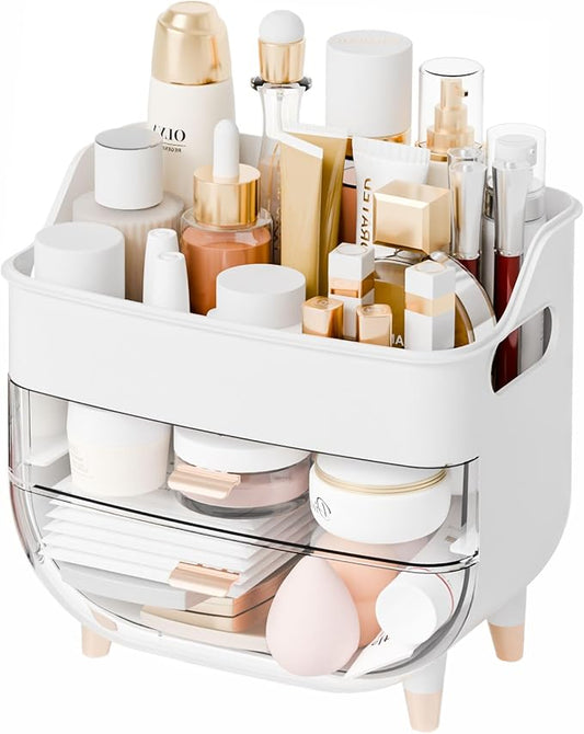 Yieach White Make up Organizers for Counter,Vanity and Dresser,Bathroom Makeup Organizer Countertop,Large Makeup Storage Organizer for Hair Tool,Beauty Products,Skin Care and Cosmetic Display Cases
