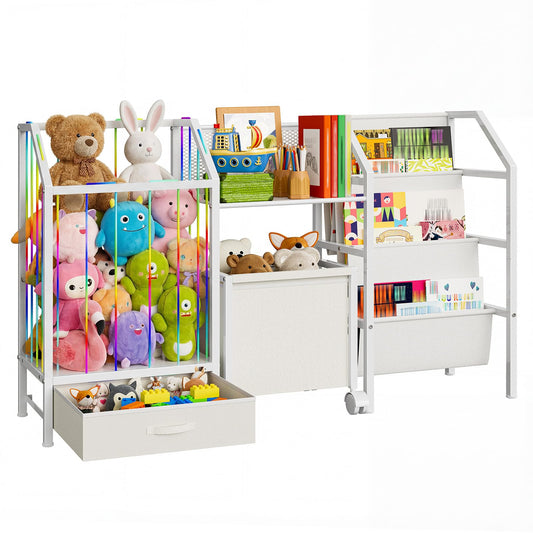 HOOBRO Kids Bookshelf and Toy Storage, 4-in-1 Book Shelf for Kids Rooms, Toy Storage Organizer with Stuffed Animal Storage, Drawer and Rolling Bin, Toddler Shelf for Nursery, Playroom, White WT39CW01