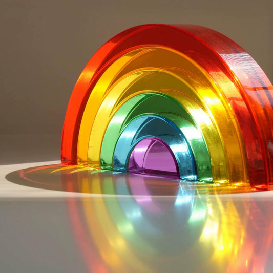 KOAICS 6PCS Acrylic Rainbow Stacker Toy, 100% Acrylic Stacking Toy,Montessori Arch Bridge Rainbow Building Blocks for Kids, Educational Sensory Light Learning Toys