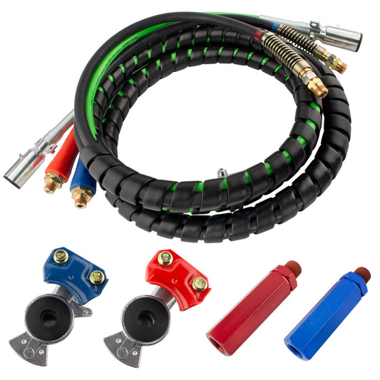 BOXI 3 in 1 15 Ft Wrap Heavy Duty 7 Way Truck Tractor Trailer Rig Electric Cable Wrap Cord ABS & Air Line Hose Assembly with Aluminum Emergency Universal Glad Hands Anodized Glad Handle 30-2171 451098