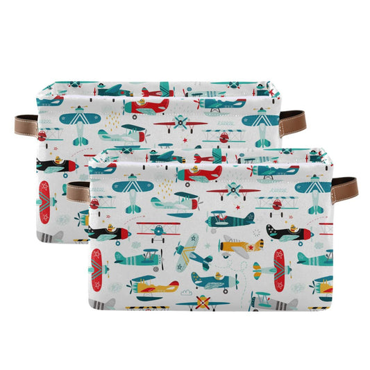 Storage Basket Cube Cartoon Airplane Helicopter Large Collapsible Toys Storage Box Bin Laundry Organizer for Closet Shelf Nursery Kids Bedroom,15x11x9.5 in,2 Pack