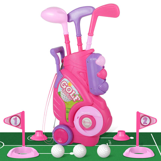 Liberry Toddler Golf Set for 2 3 4 Years Old Girls Boys, Upgraded Kids Golf Clubs Set with Golf Cart, Putting Mat, Outdoor Indoor Sports Toy Birthday Gift, Pink
