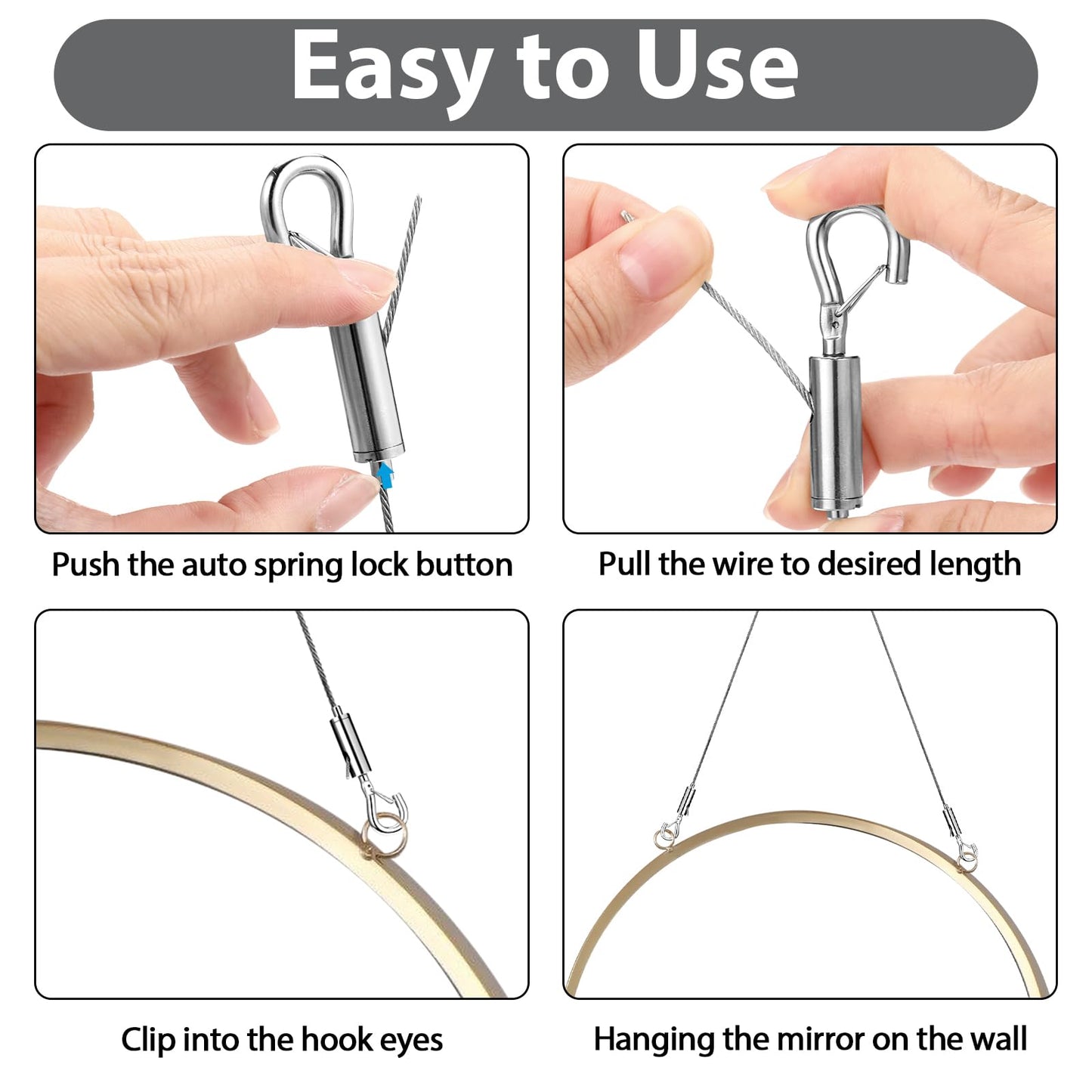 8PCS Adjustable Picture Hanging Wire Kit,Frame,Mirror Hanging Kit,6.6FT Heavy Duty Stainless Steel Rope for Hanging Pictures,Billboards,Basket,Flowerpot,Supports Up to 66lbs