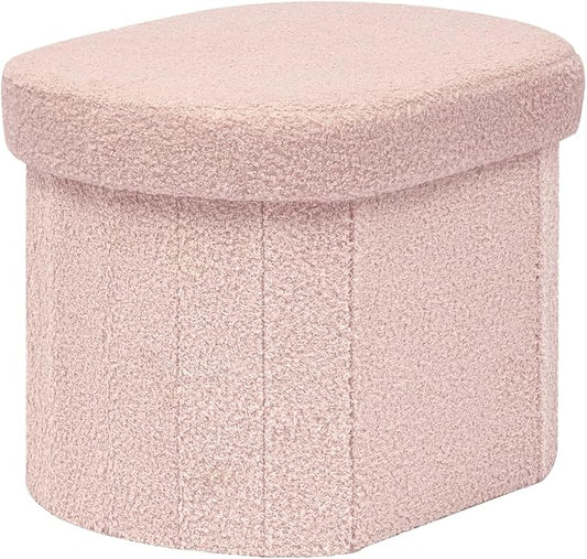 B FSOBEIIALEO Storage Ottoman for Dorm Room, Boucle Folding Storage Ottoman Foot Rest, 16.14 Inches Small Collapsible Ottoman Cube for Living Room Pink