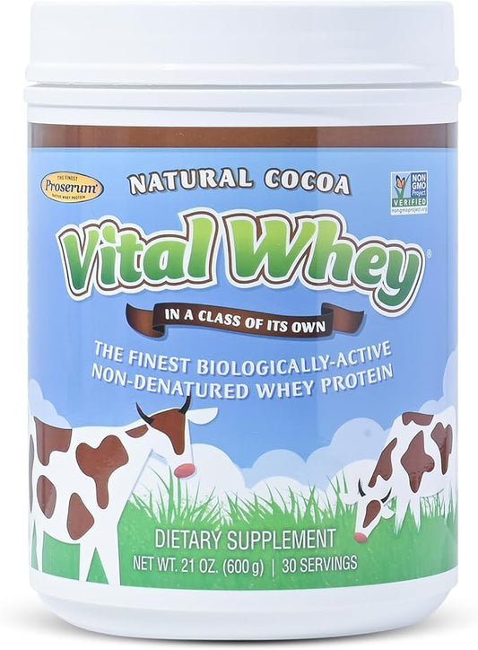Grass-Fed Whey Protein Powder for Immune Vitality, Natural Cocoa 600g (30 Servings), 15g Protein Per Serve, Vital Whey, Clean Holistic, Wellness Nutrition
