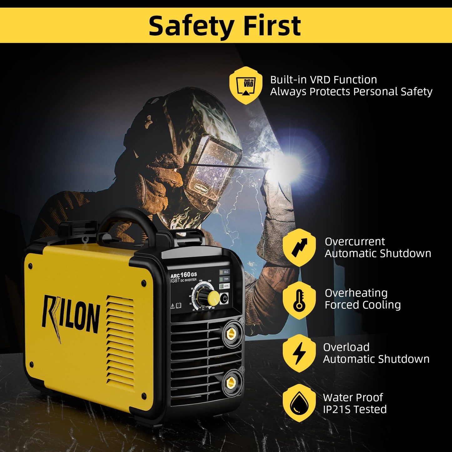 Troozy Stick Welder 110V/220V, Arc Welding Machine 160A, IGBT High Duty Cycle, Dual Voltage MMA Welding Kit with Hot Start Arc Force Anti-Stick DC, Yellow