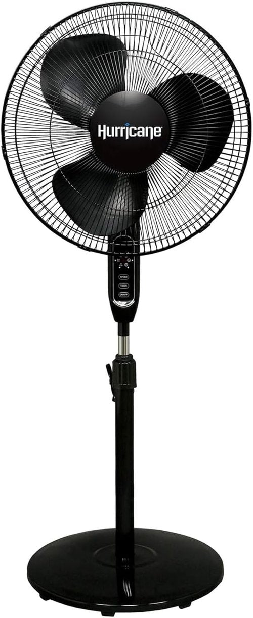 Hurricane Supreme Oscillating Pedestal Fan - 3 Quiet Speeds, Remote Control & Adjustable Height, 16” Black