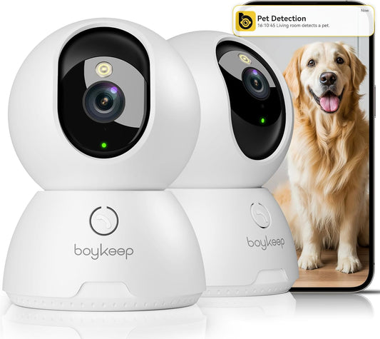 BoyKeep 2K 2-Pack 2-Way Cameras for Home Security, Indoor Camera with Night Vision, Pet Camera Indoor with Phone App