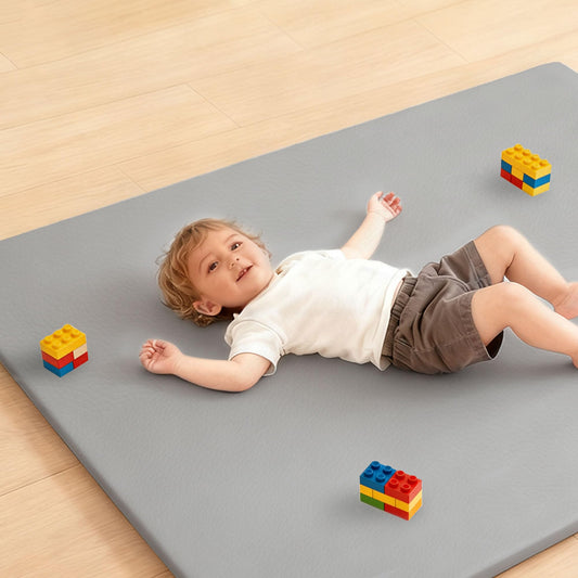 LevNubis PU Leather Baby Play Mat for Floor, 47"×47" Playpen Mat, 1.3" Thick Elasti-Foam, Non-Slip Crawling Mat for Tummy Time, Waterproof & Wipe-Clean Playmat for Toddler,Infant, Kids (Grey）