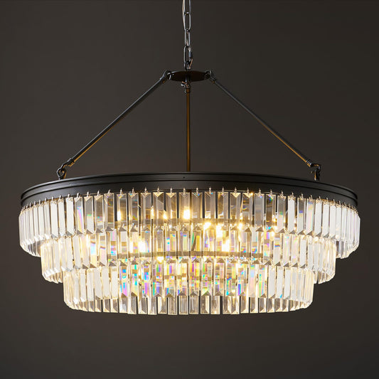 Black Modern Round Crystal Chandelier: 28" K9 Luxury Crystals Contemporary Chandeliers for Dining Room Lights over Table - Adjustable Large Light Chandelier for Bedroom Living Kitchen Entryway Foyer