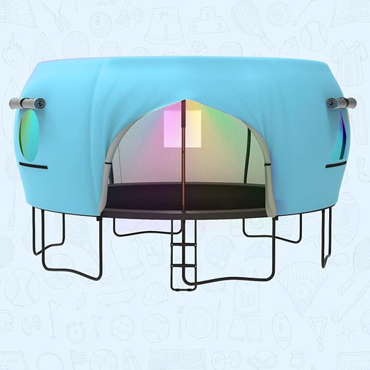 Gardenature 10FT/12FT/14FT Trampoline Tent(Tent Only), Fit Round Trampolines, Shade Cover with LED Light, Outdoor Trampolien Accessories, Anti-Tear