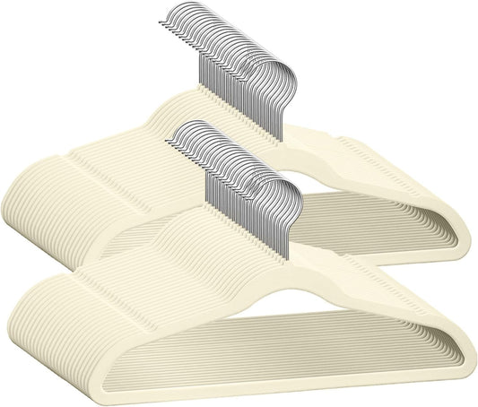 TechZoo 50 Premium Kids Velvet Hangers - Non-Slip, Ultra Slim & Durable - 14" Ivory Hangers with 360° Swivel Hook