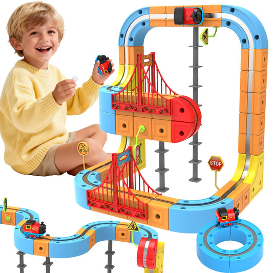 Electric Train Set 3D Track for Kids 3-8 Years Old, 88 Pcs Building Toy Train Track 3D Anti-Gravity Flexible Race Tracks,Motorized Train with Gravity-Defying 360°,Gravity, Educational Toy Birthday