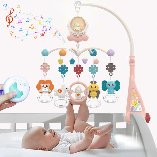 Baby Crib Mobile with Music and Lights - Mobile for Crib with Remote Control, Rotation Nursery Musical Baby Mobile for Bassinet Toys, Crib Toys Hanging for Babies Newborn Boys Girls