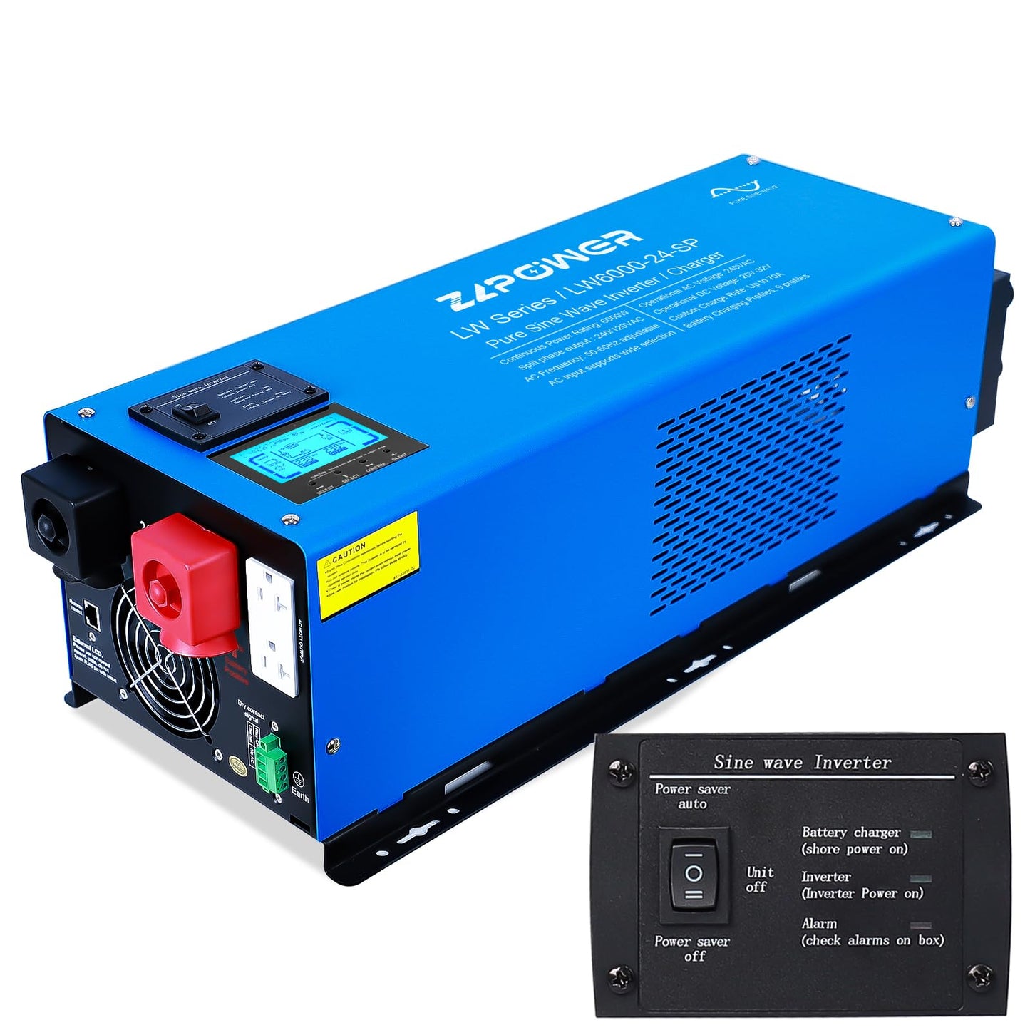 ZLPOWER 6000W 24V DC Pure Sine Wave Inverter, 18000W Peak, 240 AC Input,120V/240V AC Split Phase Output with Battery Charger, LCD Display, Off-Grid Low Frequency Inverter for Home RV Camping (6000W)