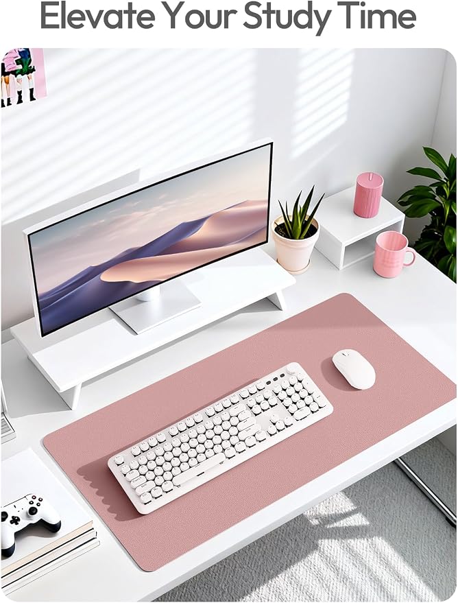 YSAGi Leather Desk Pad Protector, Office Desk Mat, Large Mouse Pad, Non-Slip PU Leather Desk Blotter, Laptop Desk Pad, Waterproof Desk Writing Pad for Office and Home (Pale Mauve,55" x 17.2")