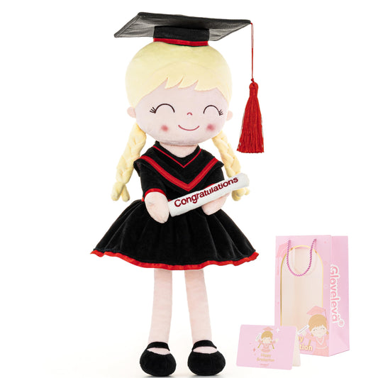 Gloveleya 16" Classic Black Graduation Doll - Traditional Cap & Gown Plush Toy - Kindergarten Preschool Graduation Ceremony Gift, Class of 2026 Keepsake