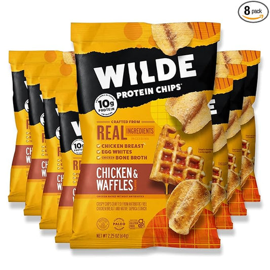 WILDE Chicken & Waffles Protein Chips, Thin and Crispy, High Protein, Keto, Made with Real Ingredients, 2.25oz Bags (Pack of 8)…