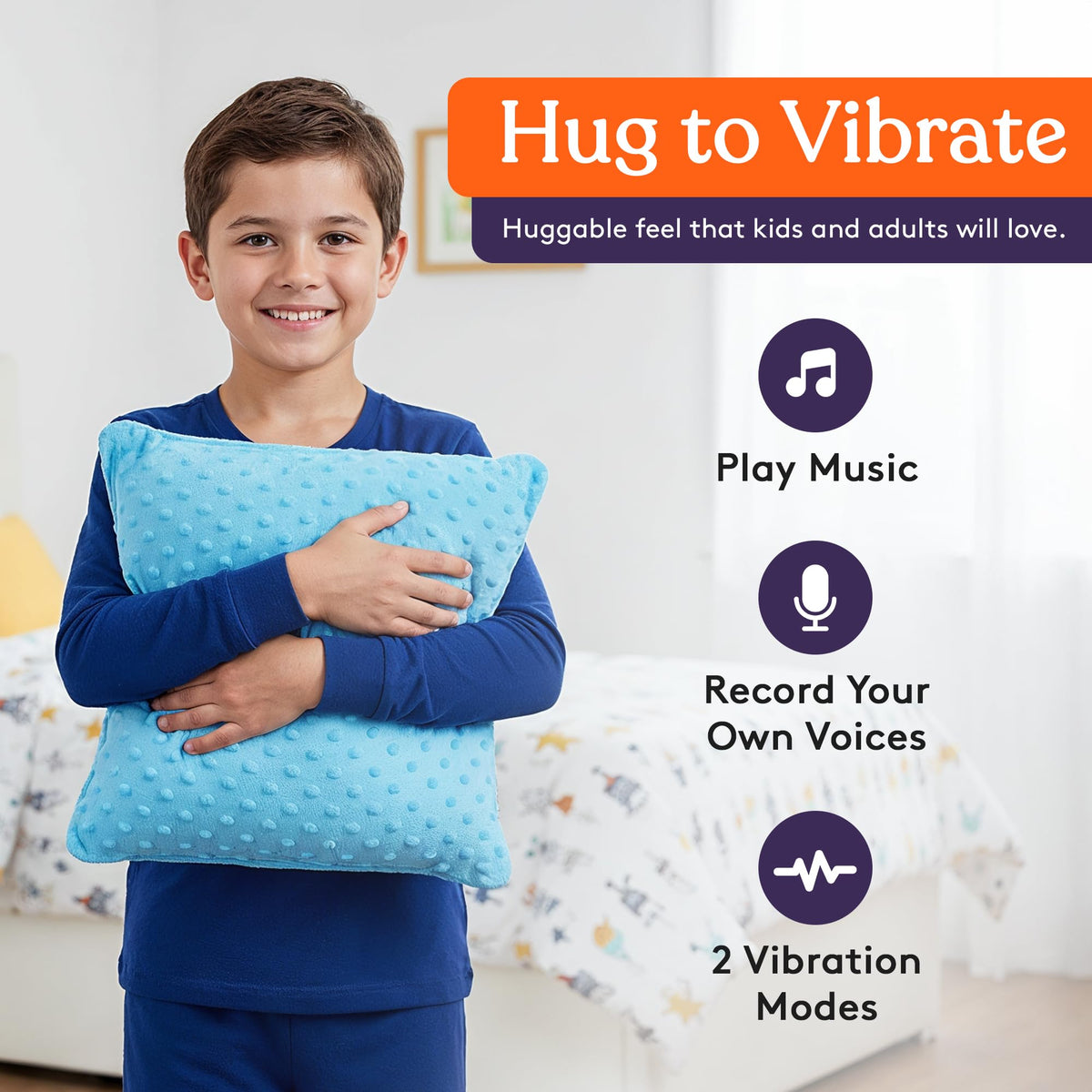 Special Supplies Vibrating Pillow Sensory Pressure Activated for Kids and Adults, 12” Plush Minky Soft Cover, Textured Therapy Stimulation Bumps-Vibrations, Music & Voice Recording (Blue)
