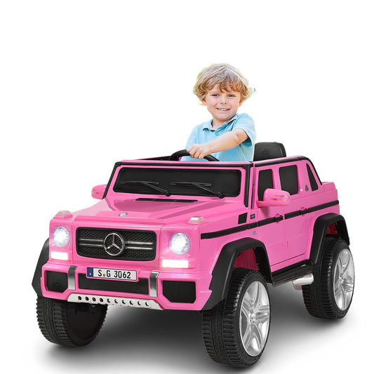 HOMGX Ride On Car, 12V Battery Powered Truck w/2.4G Remote Control, Motorized Toy w/3 Speeds & Spring Suspension, Double Door w/Lock, Licensed Mercedes-Benz Electric Cars for Kids (Pink)