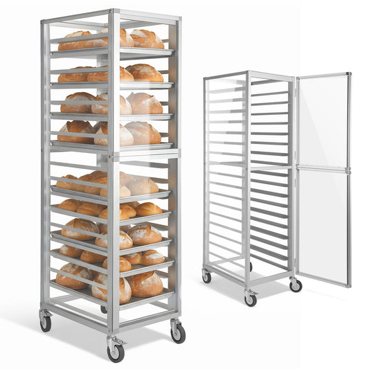 18 Tiers Bun Pan Rack with Wheels Aluminum Sheet Pan Rack NSF Listed Bakery Cart for Restaurant & Catering 18.5x24.6x70in