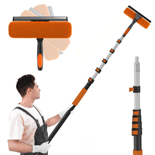 SISUPASSIE 30FT Reach 2-in-1 Window Squeegee, Professional Window Washing Kit with 5-24FT Extension Pole for Home, Indoor Outdoor Squeegee with Rotatable Head for High Windows