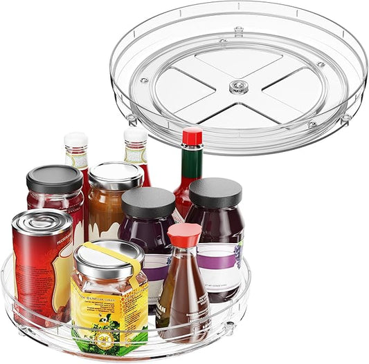 Optish 3 Pack 9.5" Lazy Susan Organizer, Lazy Susan Turntable for Cabinet, Spice Organization for Cabinet, Refrigerator, Pantry, Closet, Countertop, Non-Skid Turntable Organizer, Clear