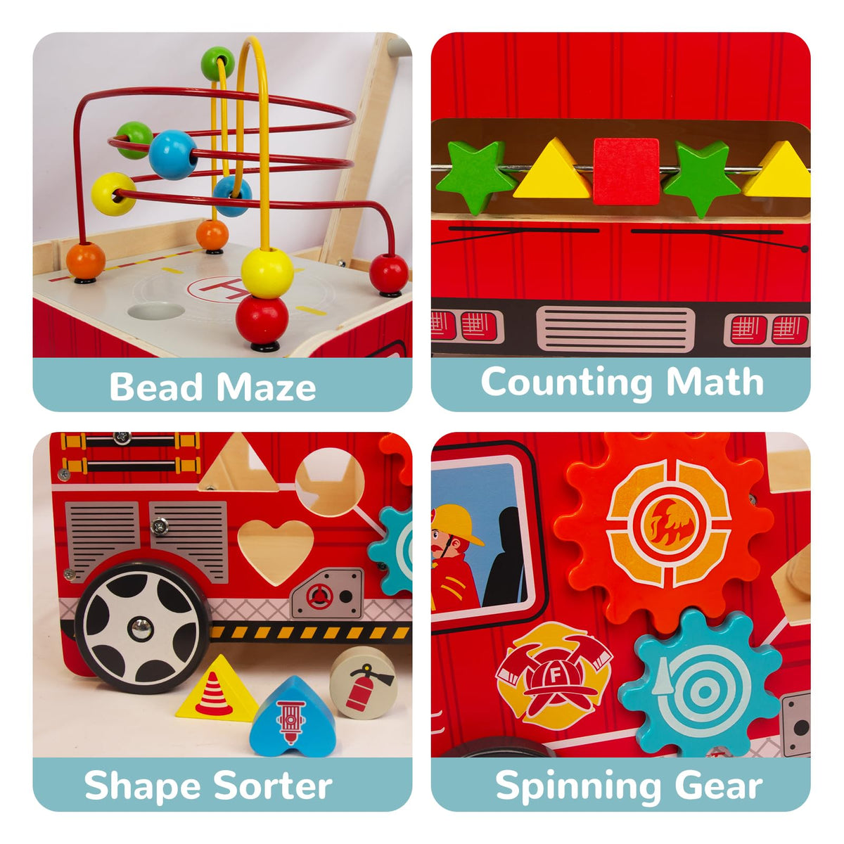 Wooden Baby Walker with Bead Maze for 1 Year Old and up, Wood Push Toy for 12 Month, Toddle Cart with Blocks