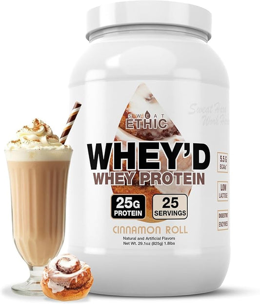 Whey'd Protein Powder, 25 G Whey Protein Blend with Concentrate, Isolate & Hydrolysate, Low Lactose & Digestive Enzymes for Easy Mixing & Smooth Texture, Cinnamon Roll Flavor, 25 Servings
