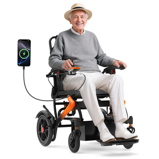 BIQISSI Electric Wheelchair for Adults, 36LBS Lightweight Electric Wheelchairs, 500W Brushless Motor Power Wheelchair, Foldable Motorized Wheelchair for Seniors, Airline Approval (Orange, 15MI)