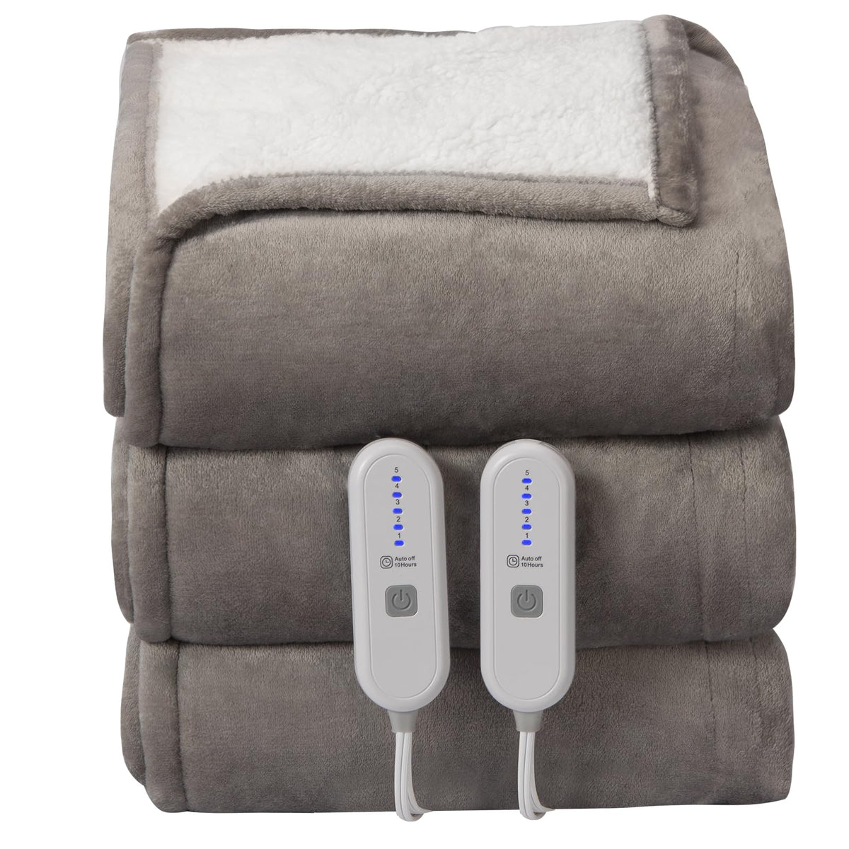 FVERWAG Heated Blanket Queen Size - 84" x 90" Electric Blanket with 5 Heat Settings, Double Zone Heating, 10 Hrs Auto Off, Overheat Protection, Washable Heating Blanket, Gifts for Grandma, Grey