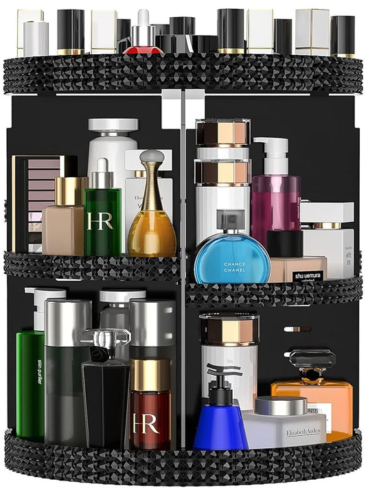 Awenia Makeup Organizer 360-Degree Rotating, Adjustable Makeup Storage, 7 Layers Large Capacity Cosmetic Storage Unit, Fits Different Types of Cosmetics and Accessories, Plus Size(Black)