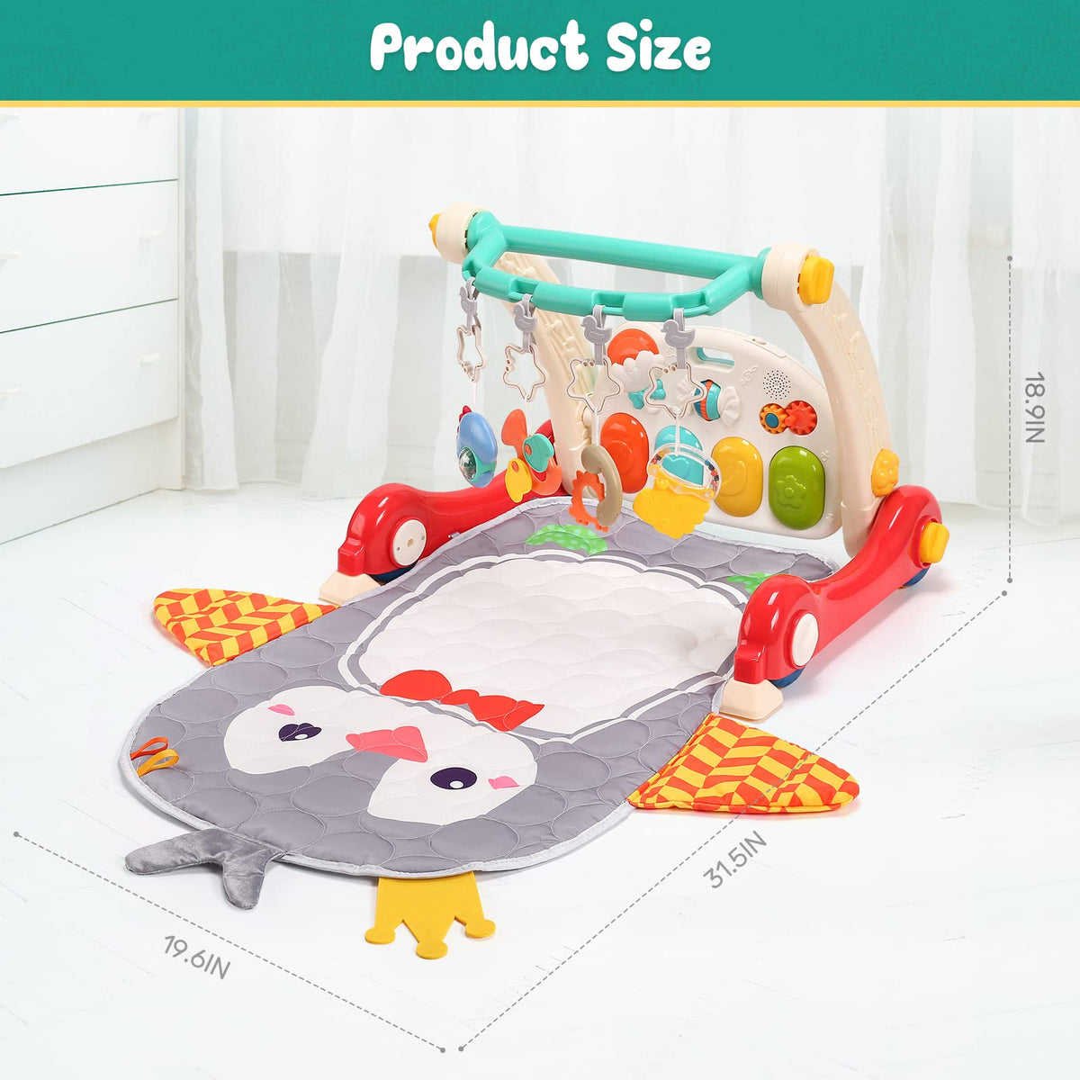 CUTE STONE Baby Play Gym & Learning Walker, Baby Play Mat with Play Piano, Musical Activity Center with Lights, Baby Push Walkers & Thin Playtime Mat for Infant Newborn Toddlers