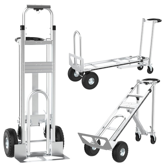 3 in1 Convertible Hand Truck, Folding Aluminum Hand Trucks 880lb Load Appliance Dolly, Heavy Duty Dolly Cart Converts Platform Cart, Portable Cart Luggage,Travel,Moving,Shopping,Office Use (Silver)