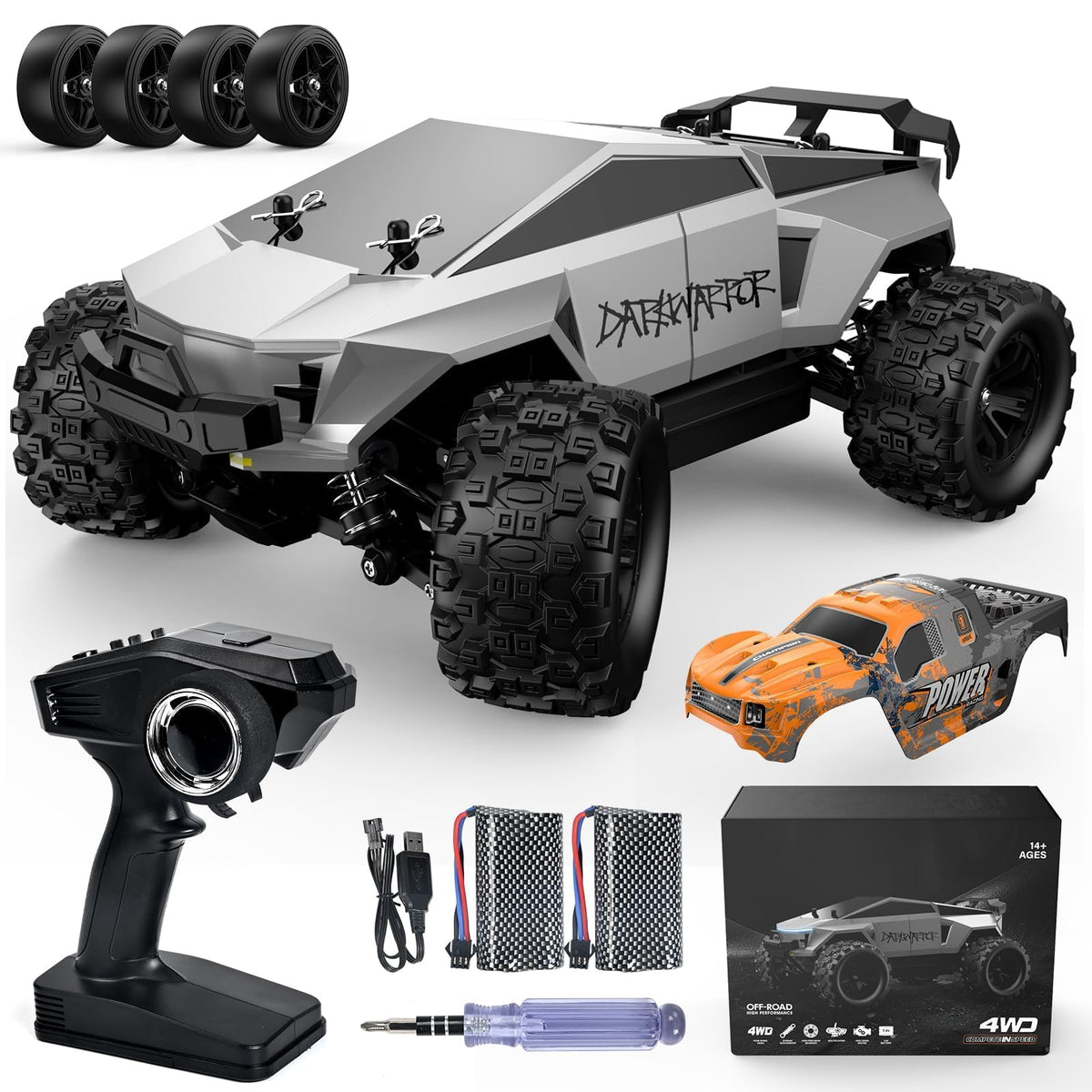 kolegend 2-in-1 RC Cyber Monster Truck & Drift Car for Adults 1/18 Scale 4WD 40KM/H All-Terrain Fast RC Car with 2.4Ghz Radio, 2 Batteries & 2 PVC Shells RTR
