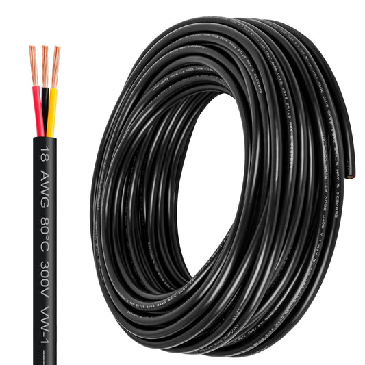 18 Gauge Wire 3 Conductor,18 AWG Electrical Wire Stranded PVC Cord Oxygen-Free Copper Cable,300 FT Tinned Copper Hookup Wire Cord for LED Lamp Lighting Strips Automotive (300FT, 18AWG-3C)…