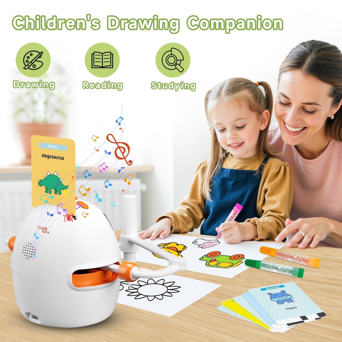 Gezxt Drawing Robot for Kids, Montessori Painting Learning Toys, Voice Interactive Educational Drawing Machine with 220 Word Cards for 3 4 5 6 7 8 Year Old Boys Girls Gift
