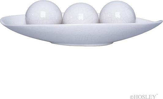 Hosley Decorative Bowl and Orb Set. Ideal GIFT for Weddings Special Occasions and for Decorative Centerpiece in Your Living Dining Room O3 (Crackle Ivory)